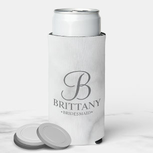 Elegant Personalised Monogram Bridesmaid Seltzer C Can Cooler