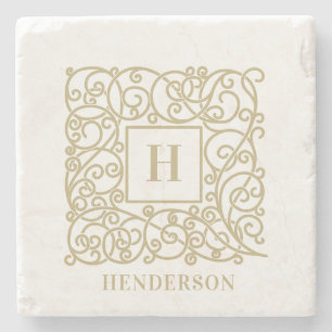 Elegant Personalised Monogram Family Name Stone Coaster