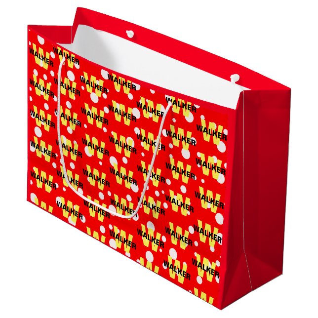 Elegant Personalised Monogram Name Bright Red Large Gift Bag (Front Angled)