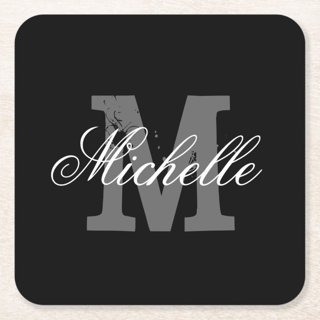 Elegant personalised monogram paper coasters (Front)