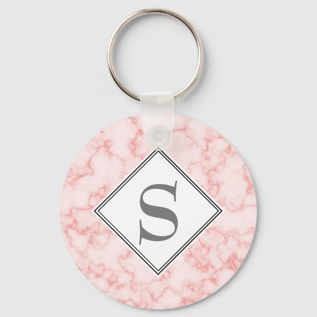 Elegant Personalised Monogram Pink Marble Key Ring (Front)