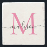 Elegant Personalised Monogram Script Magenta Pink Stone Coaster<br><div class="desc">Elegant Personalised Hot Magenta Pink Monogram Script Name Stylish Stone Coaster</div>