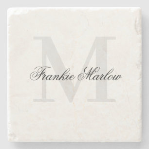 Elegant Personalised Monogram Script Name Classic Stone Coaster