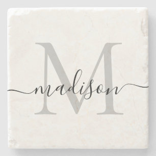Elegant Personalised Monogram Script Name Stylish Stone Coaster