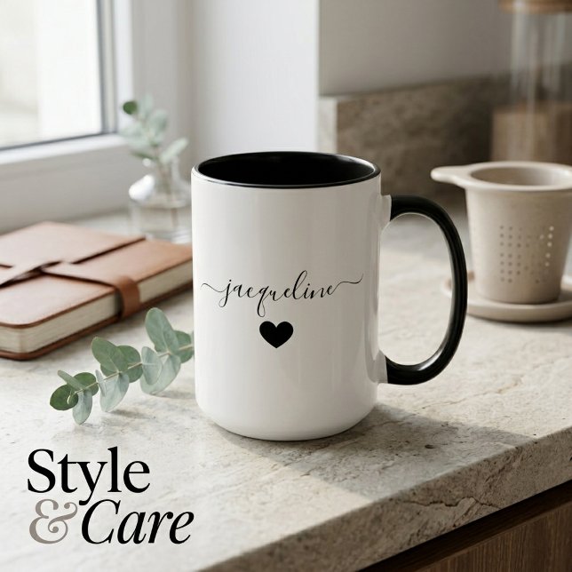Elegant Personalised Mug with Name and Heart (Elegant Personalized Mug with Name and Heart)