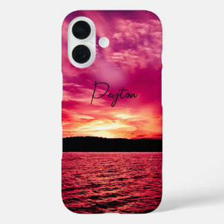Elegant Personalised Name Dusk Sunset Water iPhone 16 Case