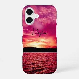 Elegant Personalised Name Dusk Sunset Water iPhone 16 Case