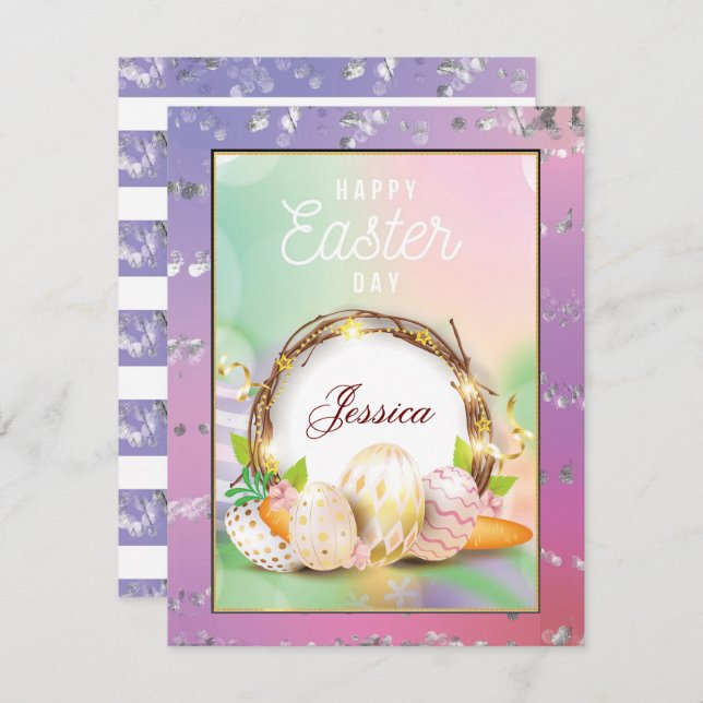 Elegant  Personalised Name Happy Easter Day  Holiday Card (Front/Back)