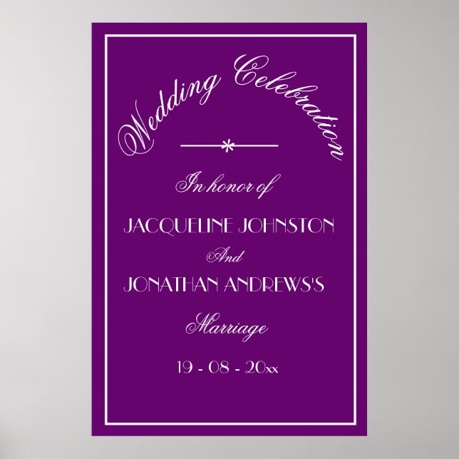 Elegant Personalised Names Wedding Welcome Sign (Front)