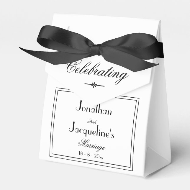 Elegant Personalised Names White Wedding Favour Bo Box (Front Side)