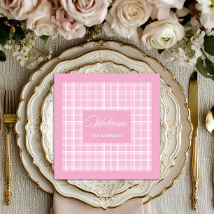 Elegant Personalised Napkins Light Pink Tartan