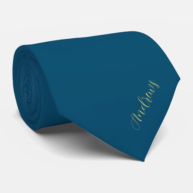 Elegant Personalised Navy Blue And Gold  Tie (Rolled)