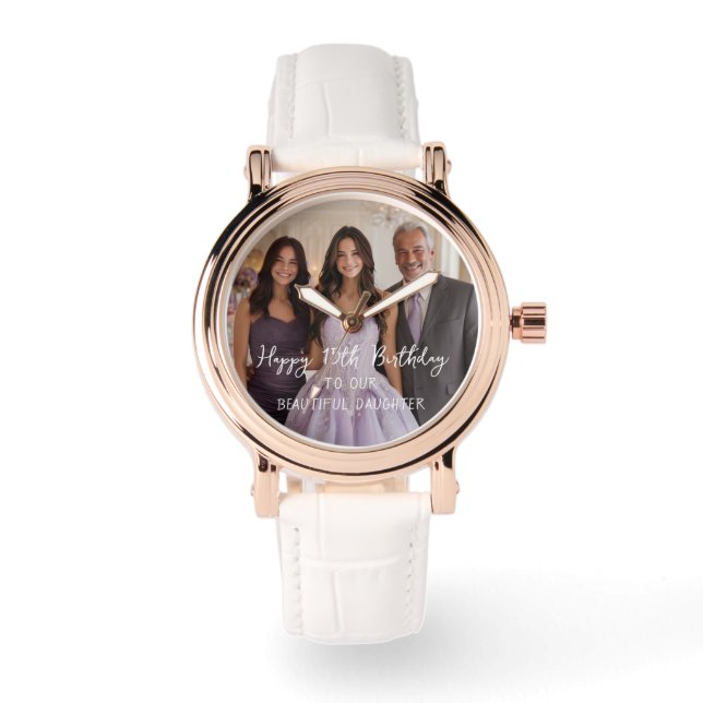 Elegant Personalised Photo 15th Birthday Keepsake Watch (Front)