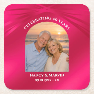 Elegant Personalised Photo 40th Anniversary Party Square Paper Coaster