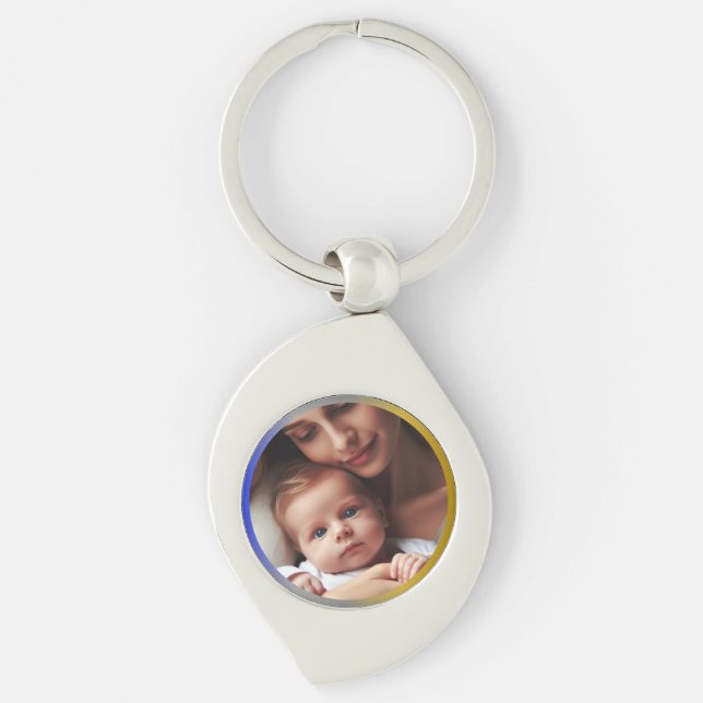 Elegant Personalised Photo Blue Silver & Gold Key Ring (Front)