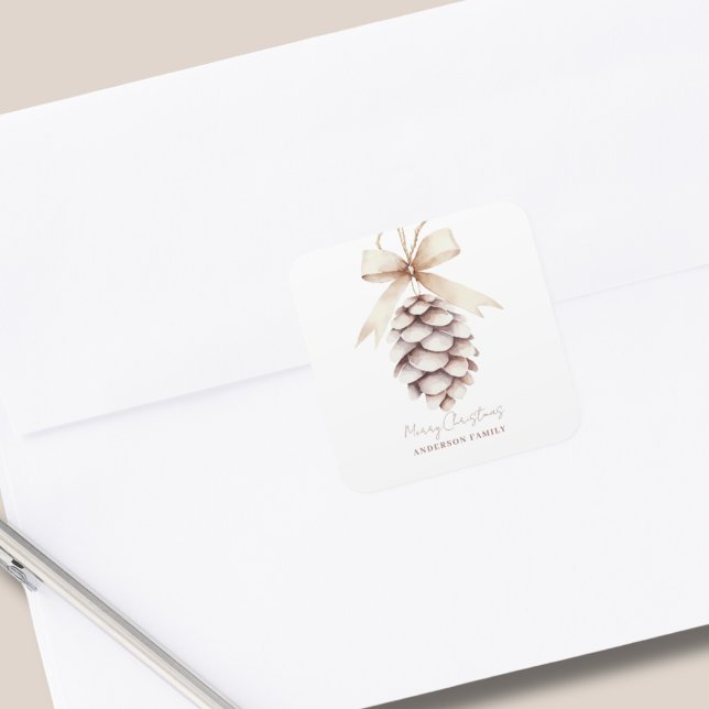Elegant Personalised Pinecone Christmas  Square Sticker (Creator Uploaded)