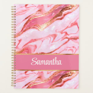 Elegant Personalised Pink and Gold Foil Marble Planner