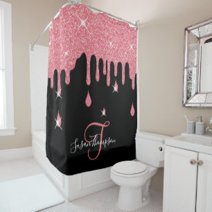 Elegant Personalised Pink Glitter Effect Sparkles Shower Curtain