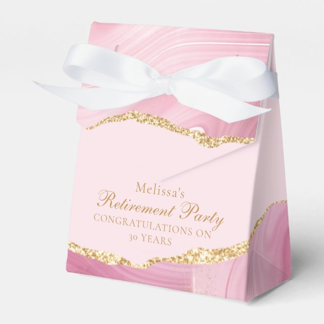Elegant Personalised Pink Gold Retirement Party Favour Box (Front Side)
