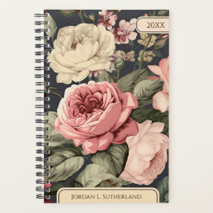 Elegant Personalised Pink & Ivory Dark Floral Planner