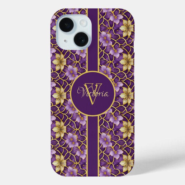 Elegant Personalised Purple & Gold Japanese  Case-Mate iPhone Case (Back)