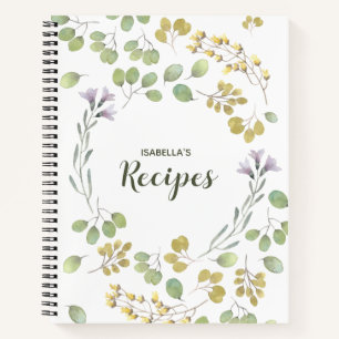 Elegant Personalised Recipe Watercolor Greenery Notebook