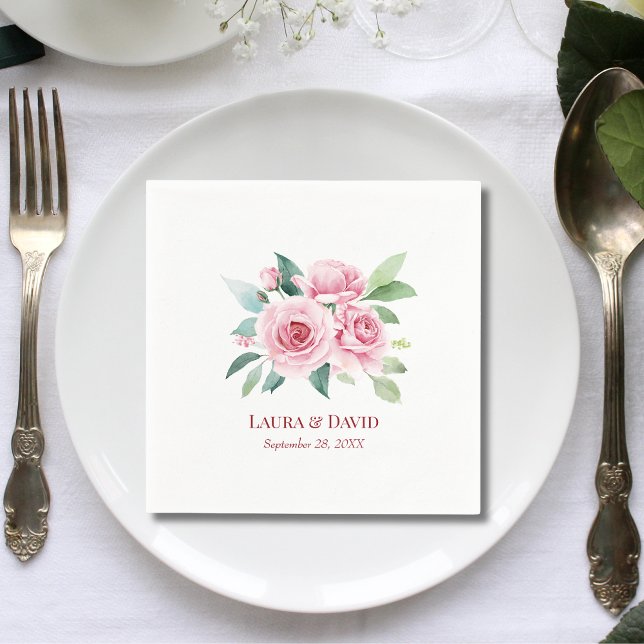 Elegant Personalised Red Floral Wedding Paper Napkin (Creator Uploaded)