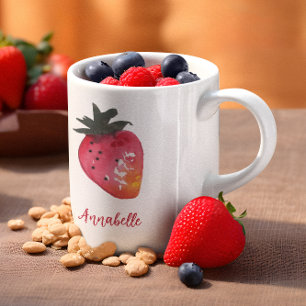 Elegant Personalised Red Watercolor Strawberry Coffee Mug