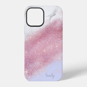 Elegant personalised rose gold glitter marble iPhone 12 case