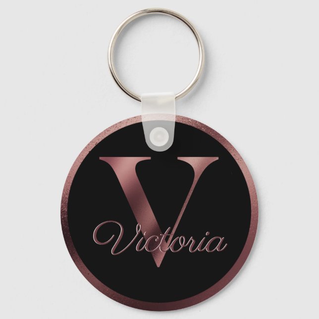 Elegant Personalised Rose Gold Monogram Letter V Key Ring (Front)