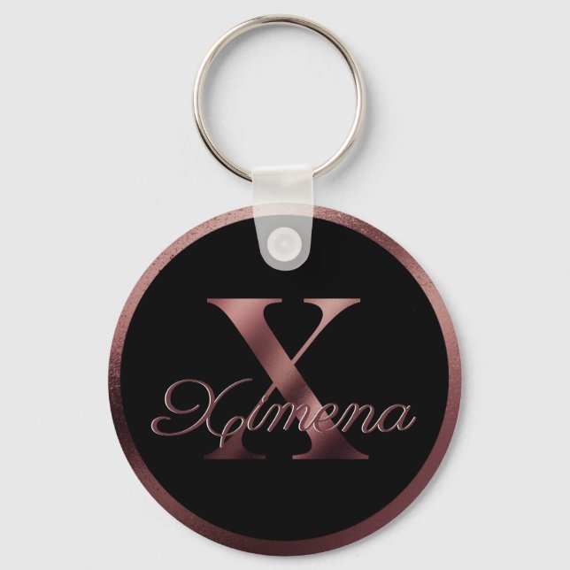 Elegant Personalised Rose Gold Monogram Letter X Key Ring (Front)