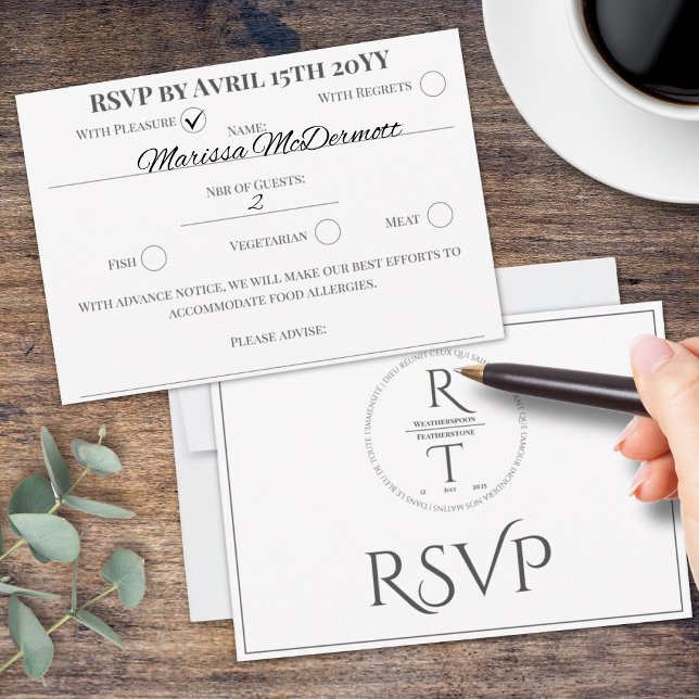Elegant Personalised Script Grey White Wedding RSVP Card (Creator Uploaded)