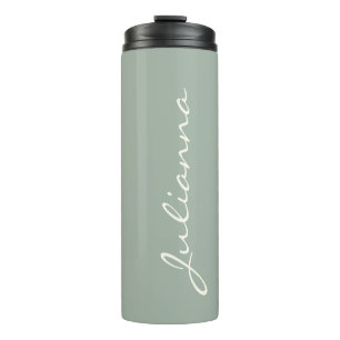 Elegant Personalised Script Name Sage Green Travel Thermal Tumbler