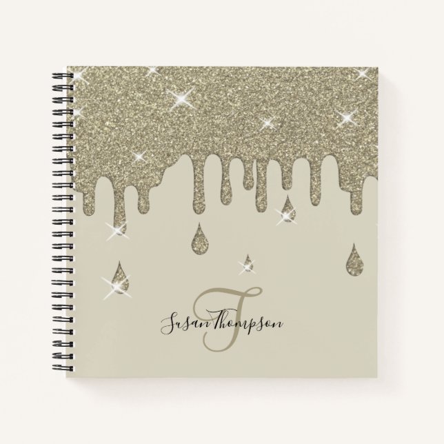 Elegant Personalised Silver Drip Glitter Effect Notebook (Front)
