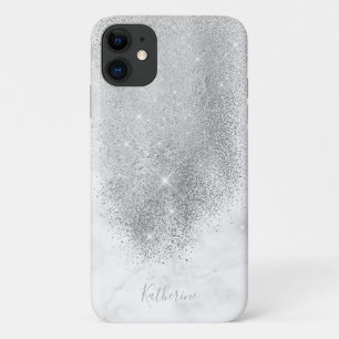 Elegant personalised silver glitter white marble Case-Mate iPhone case