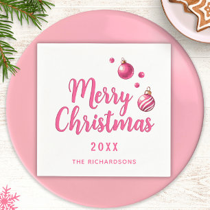 Elegant Personalised Simple Pink Merry Christmas Napkin