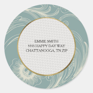 Elegant Personalised Teal White Floral Address Classic Round Sticker