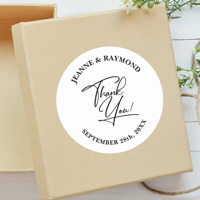 Elegant Personalised Thank You Calligraphy Wedding Classic Round Sticker (Creator Uploaded)