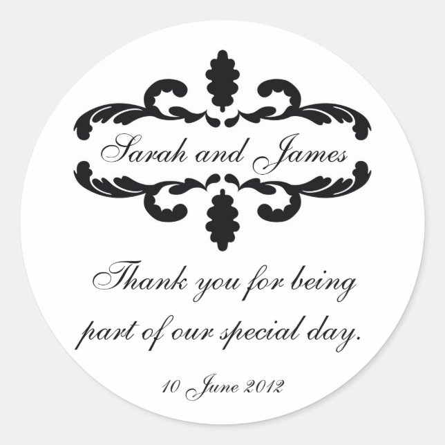 Elegant Personalised Thank You Wedding Sticker (Front)