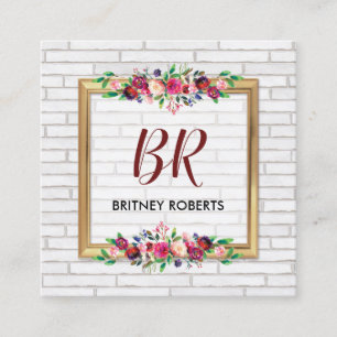 Elegant Personalised Vintage Gold Autumn Floral Square Business Card