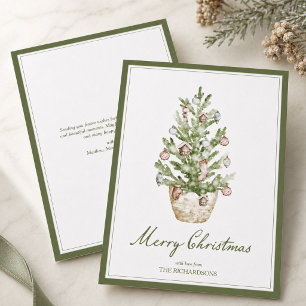 Elegant Personalised Watercolor Christmas Tree Holiday Card