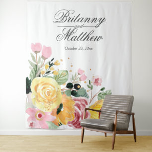 Elegant Personalised Watercolor Floral Wedding Tapestry