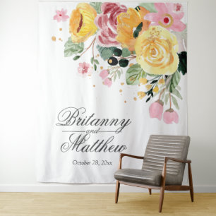 Elegant Personalised Watercolor Floral Wedding Tapestry