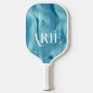 Elegant Personalised Wavy Blue Pattern Pickleball Paddle
