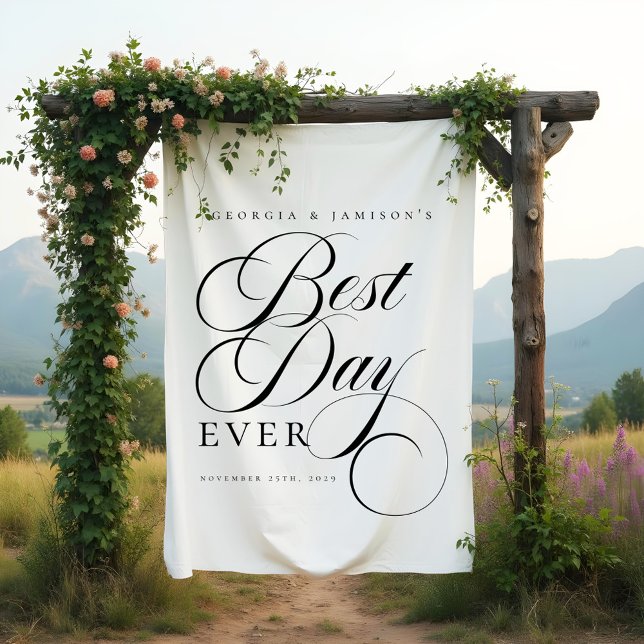 Elegant Personalised Wedding "Best Day Ever" Sign Tapestry (Creator Uploaded)
