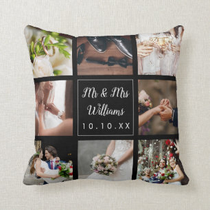 Elegant Personalised Wedding Day Photo Collage Cushion