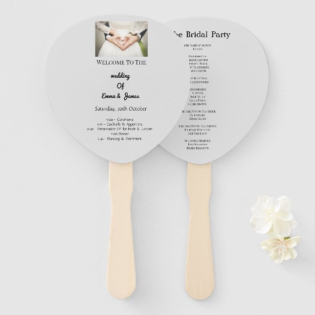 Elegant Personalised Wedding Program Hand Fans (Front and Back)