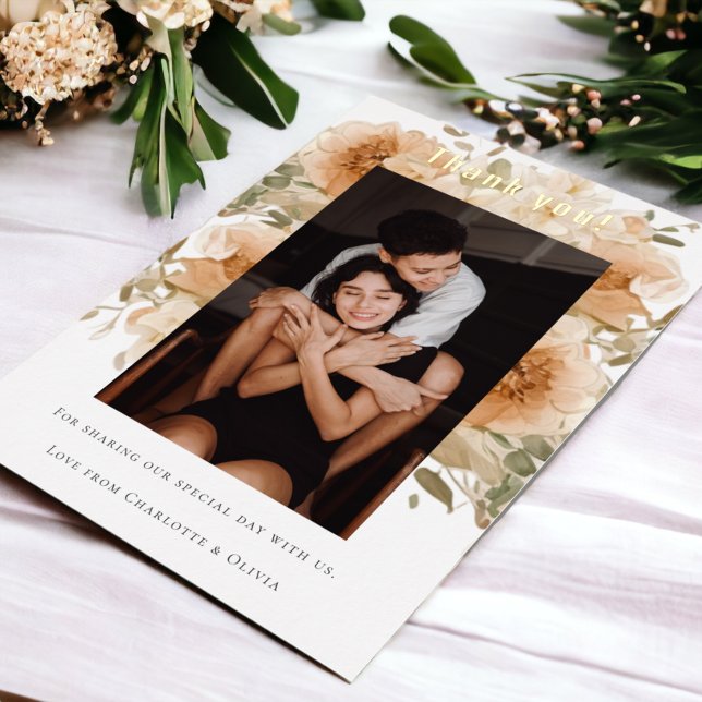 Elegant Personalised Wedding Thank You Card (Elegant Personalized Wedding Thank You Card with real foil detail from Ricaso. Add own photograph)