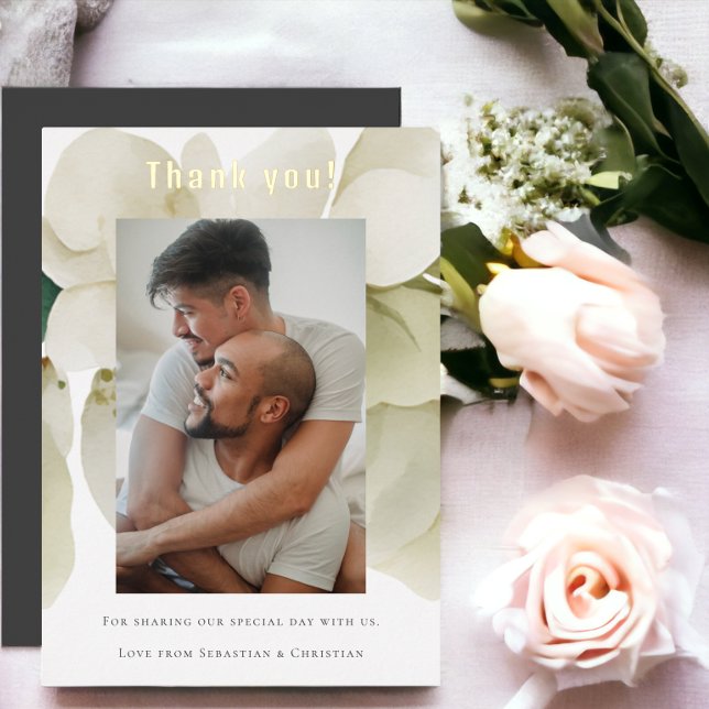 Elegant Personalised Wedding Thank You Card (Elegant Personalized Wedding Thank You Card from Ricaso. Delicate real foil detail. Add own photo.)