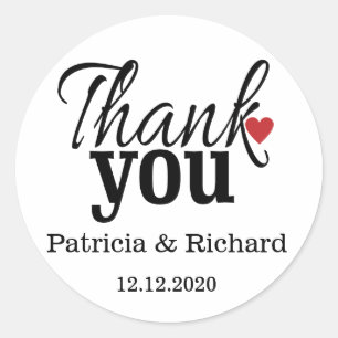 Elegant Personalised Wedding Thank You Favour Classic Round Sticker